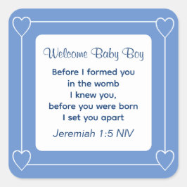 Bijbel Baby shower Verse Striped Blue Party Vierkante Sticker
