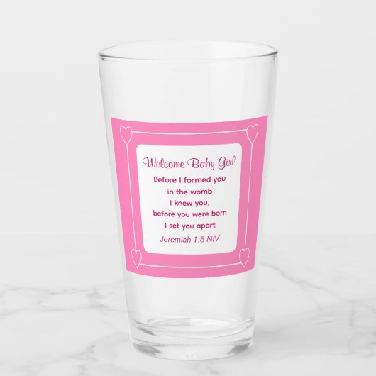 Bijbel Baby shower Verse Striped Pink Glas (Voorkant)