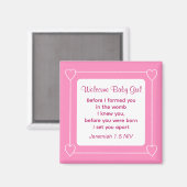 Bijbel Baby shower Verse Striped Pink Magneet (Voorkant / Achterkant)