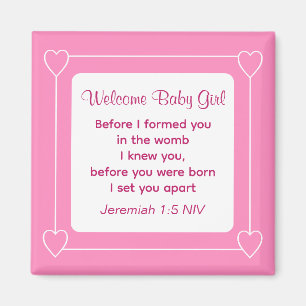 Bijbel Baby shower Verse Striped Pink Magneet