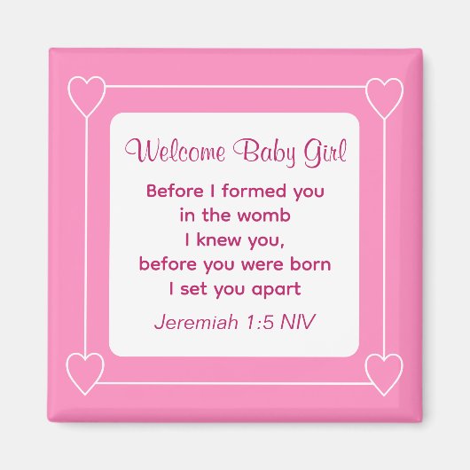 Bijbel Baby shower Verse Striped Pink Magneet (Voorkant)