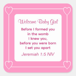 Bijbel Baby shower Verse Striped Pink Vierkante Sticker