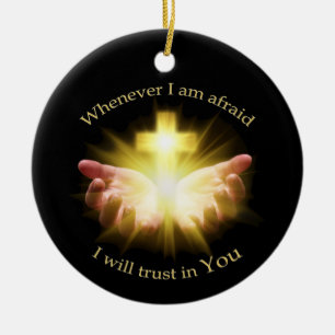 Bijbel citaat met handen houden Cross Keramisch Ornament