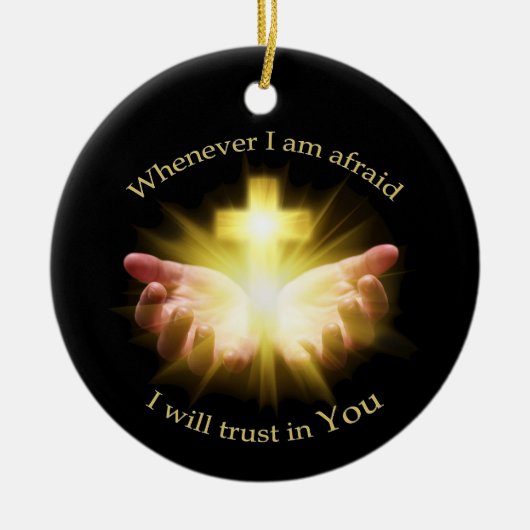 Bijbel citaat met handen houden Cross Keramisch Ornament (Voorkant)