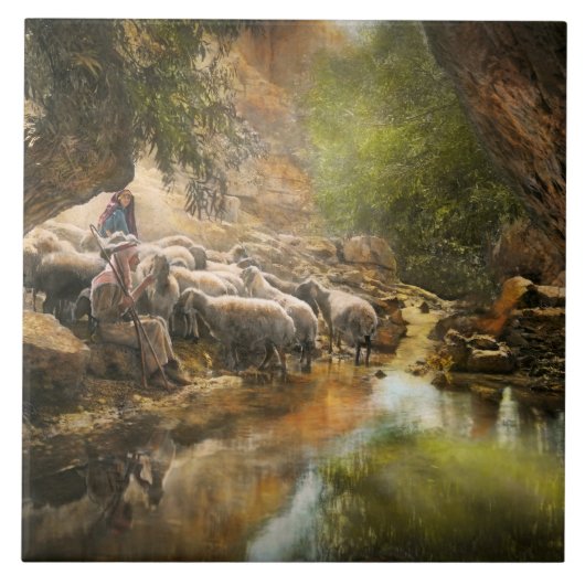 Bijbel - De Heer is mijn herder - 1910 Tegeltje (Voorkant)