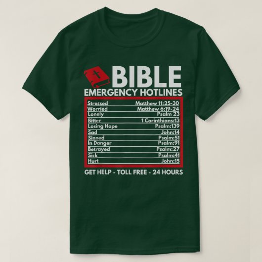 Bijbel Emergency Numbers Funny Christian Bible & I T-shirt (Design voorkant)