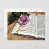 Bijbel en Paars Roos met dwarsketen Briefkaart (Voorkant / Achterkant)