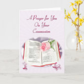 Bijbel en roos gebed voor de Communie Kaart (Gele Bloem)