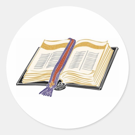 Bijbel met geweven Bladwijzer Ronde Sticker (Voorkant)