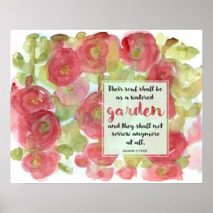 Bijbel Schrift Jeremia Roze Stokrozen Tuin Poster