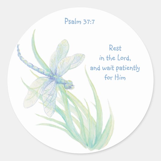 Bijbel Schrift Rust in de Heer Psalm Dragonfly Ronde Sticker (Voorkant)