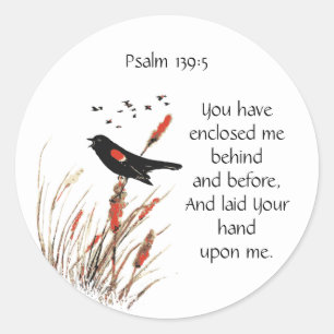 Bijbel Schrift vers Psalm 139:5 Blackbird Ronde Sticker