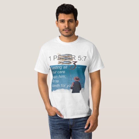 Bijbel T Shirt Dag 3, 1 PETER 5:7 (Voorkant volledig)