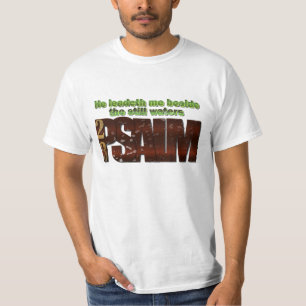 Bijbel verse 23e psalm met waterdruppels t-shirt