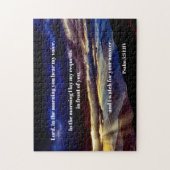 Bijbel verse bij zonsopgang boven bergen legpuzzel (Verticaal)