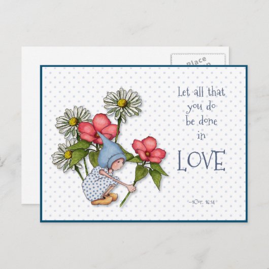 Bijbel Verse doet alles in LOVE, Kind, Bloemen Briefkaart (Voorkant / Achterkant)