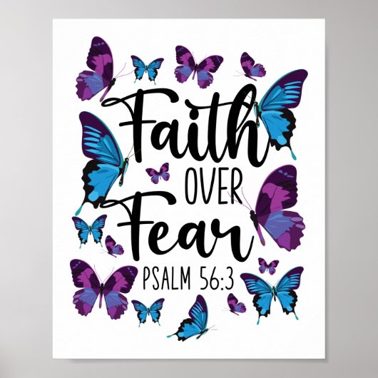 Bijbel Verse Faith Over Fear Psalm 56:3 Butterfly Poster (Voorkant)
