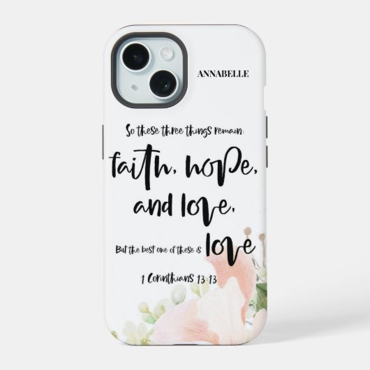 Bijbel Verse Floral iPhone 15 Case (Achterkant)