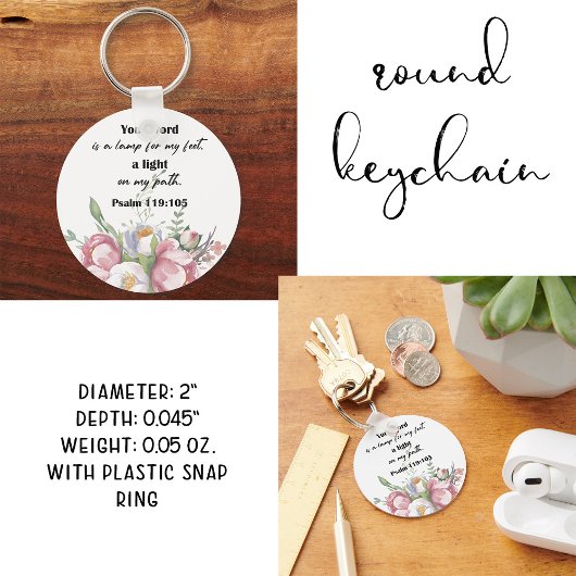 Bijbel Verse Floral Psalm Round Sleutelhanger