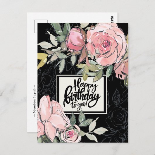 Bijbel verse roze bloemen briefkaart (Voorkant / Achterkant)