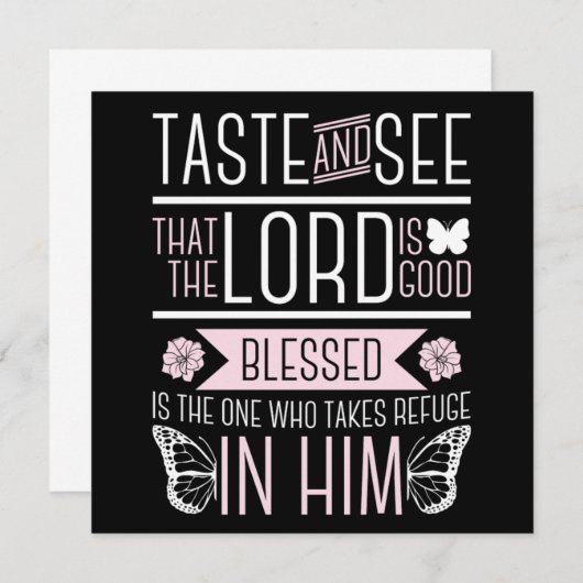Bijbel Verse Taste en zie dat de Heer goed is. Kaart (Voorkant / Achterkant)