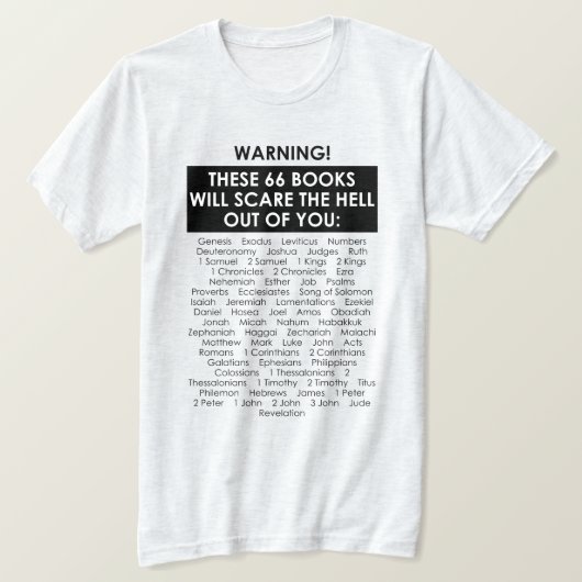 Bijbelboek Lijst Scare Hell Out Funny Christelijk T-shirt (Design voorkant)