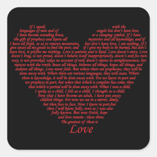 Bijbelcitaat 1 Korintiërs 13 Liefde Hart Kunst Ont Vierkante Sticker