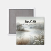 Bijbelcitaat magneet. Rustige winter meer scene. Magneet (Voorkant / Achterkant)