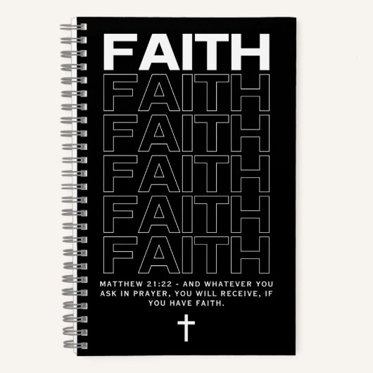 Bijbelcitaat over het geloof Matteüs 21:22 Notitieboek (Voorkant)