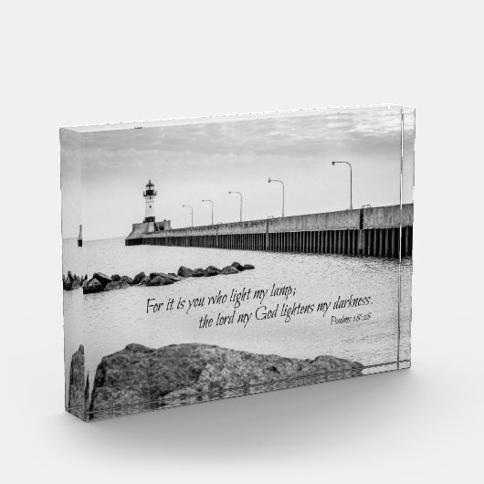 Bijbelcitaat Psalms 18:28 vuurtoren fotoblok (Links)