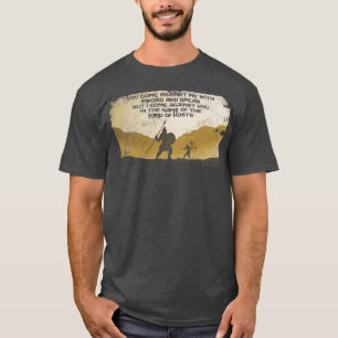 Bijbelhelden David en Goliath verdrietig T-shirt