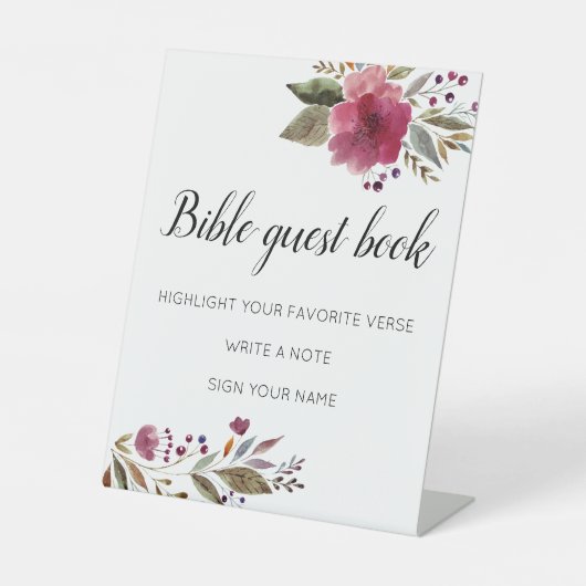 Bijbellenboek Burgundy Floral Wedding Reclamebord Met Voetstuk (Voorkant)