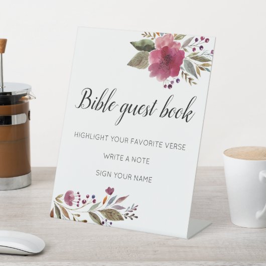 Bijbellenboek Burgundy Floral Wedding Reclamebord Met Voetstuk (Insitu)