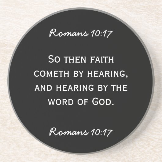 Bijbelpassage Hebreeuws 11:6 in witte tekst. Zandsteen Onderzetter (Voorkant)