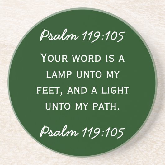 Bijbelpassage Psalm 119:105 in witte tekst. Zandsteen Onderzetter (Voorkant)