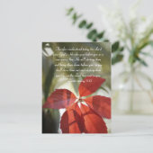 Bijbelpassage, rode herfstblad briefkaart (Staand voorkant)