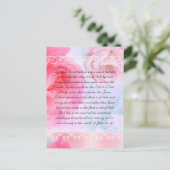 Bijbelpassage, roze rozen op blauw briefkaart (Staand voorkant)
