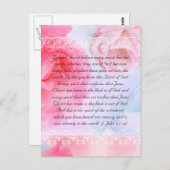 Bijbelpassage, roze rozen op blauw briefkaart (Voorkant / Achterkant)