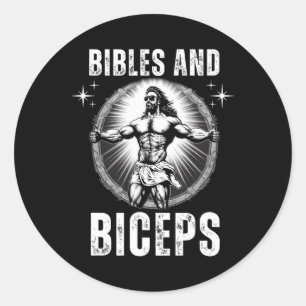 Bijbels en biceps bodybuilding Jezus Fitness Grapp Ronde Sticker