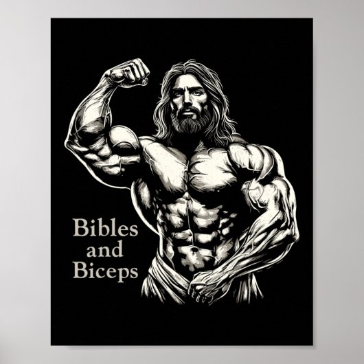 Bijbels en biceps - Grappige bodybuilding Jesus Gy Poster (Voorkant)