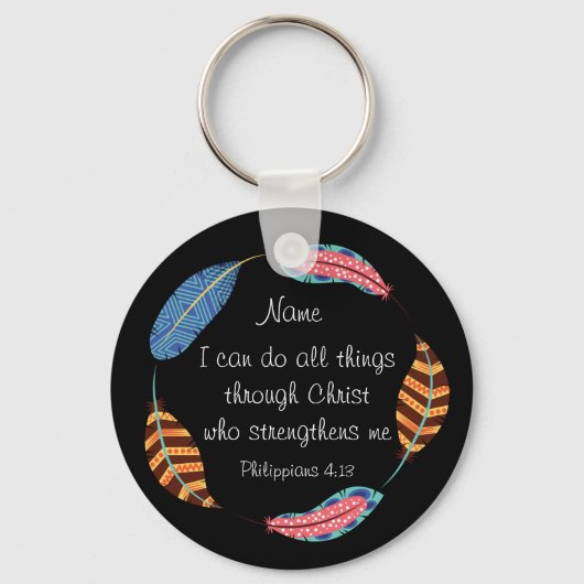 Bijbelschrift Philippians 4:13 Christus Sterkte Sleutelhanger (Voorkant)