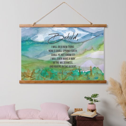 Bijbelscriptie Isaiah 43 Behold Desert Mountains Hangend Wandkleed (Slaapkamer)