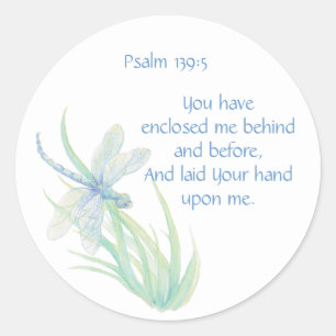 Bijbelscriptversie Psalm 139:5 Dragonfly Ronde Sticker