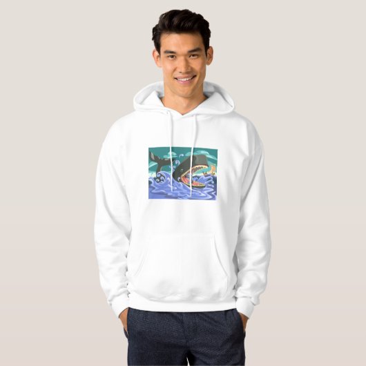Bijbelse Jonah en de walvisoceaan scene Hoodie (Voorkant volledig)