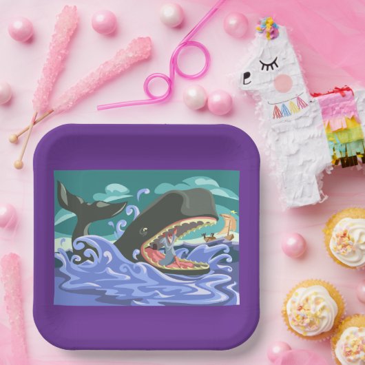 Bijbelse Jonah en de walvisoceaan scene Papieren Bordje (Feest)