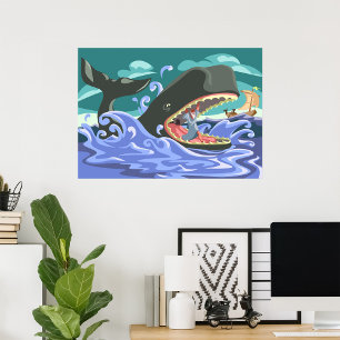 Bijbelse Jonah en de walvisoceaan scene Poster