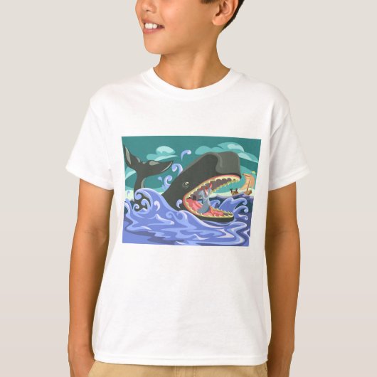 Bijbelse Jonah en de walvisoceaan scene T-shirt (Voorkant)