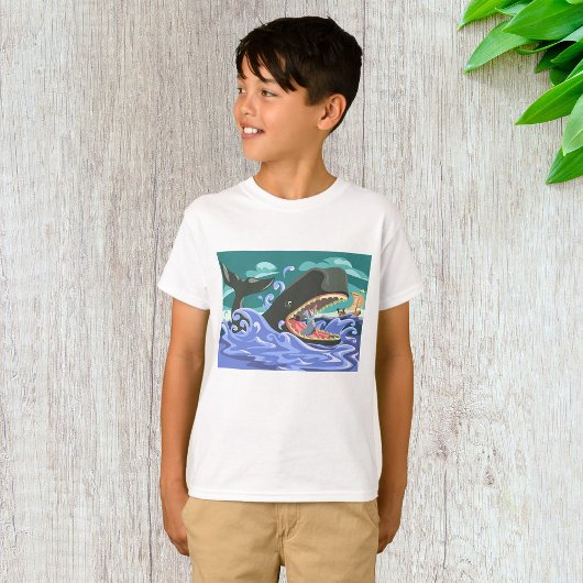Bijbelse Jonah en de walvisoceaan scene T-shirt