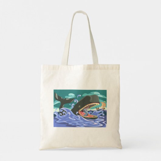 Bijbelse Jonah en de walvisoceaan scene Tote Bag (Achterkant)
