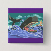 Bijbelse Jonah en de walvisoceaan scene Vierkante Button 5,1 Cm (Voorkant)
